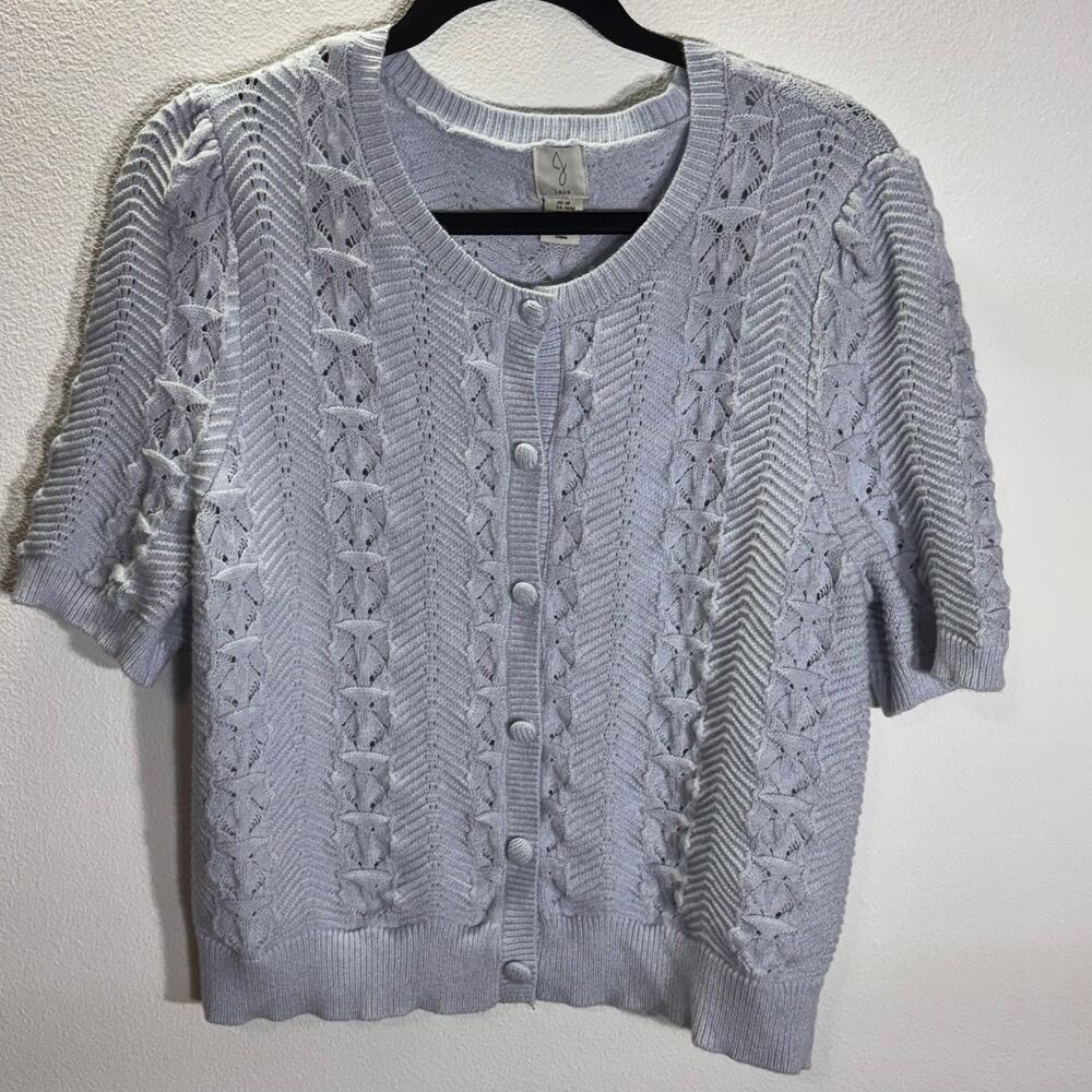 Joie Light Blue Knit Cardigan Top M Short Sleeve Button Front Textured